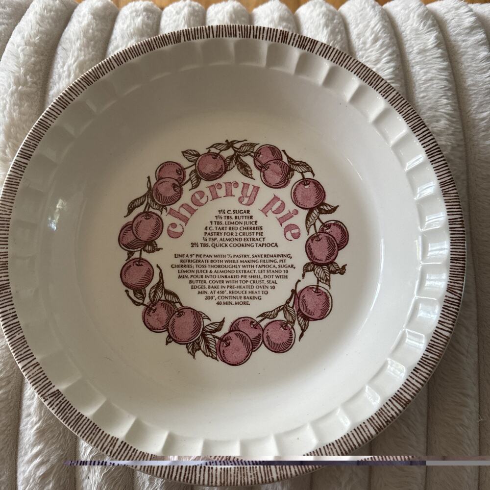 Vintage Cherry Pie Royal China Jeannette Recipe Pie Plate Pan 11" Cottagecore